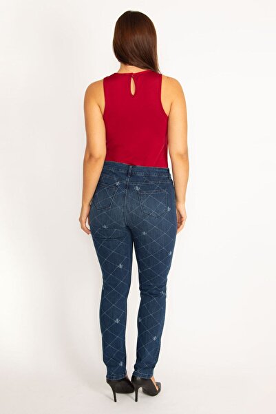 Şans Γυναικείο τζιν παντελόνι μεγάλου μεγέθους Navy Blue Lycra 5 Pocket 65n34535