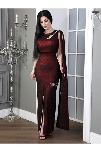 Nice Model Luxury Off-Shoulder Evening Gown Crystal Embellished Shawl Slit Formal Dress Party Wear