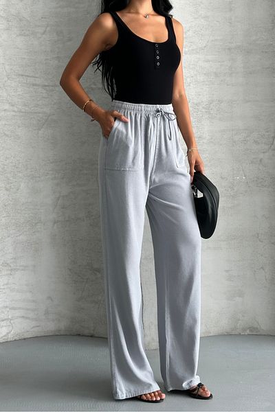 macharel jeans Square Pocket Wide Leg High Waist Viscose Trousers