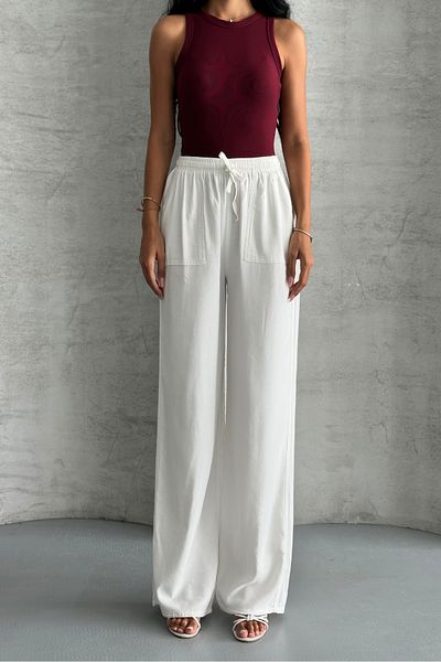 macharel jeans Square Pocket Wide Leg High Waist Viscose Trousers
