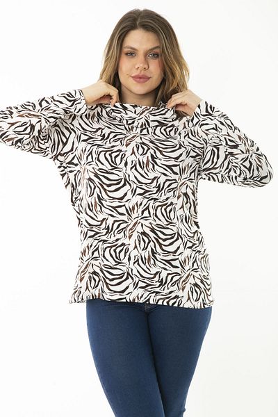 Şans Women's Large Size Colorful Turtleneck Long Sleeve Blouse 65N37145