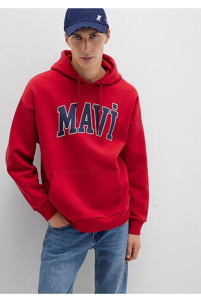 Mavi Logo Printed Hooded Red Sweatshirt 067149-70464