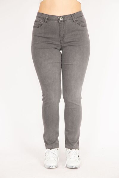 Şans Kadın Gri Büyük Beden Likralı 5 Cep Kot Pantolon 65n36128