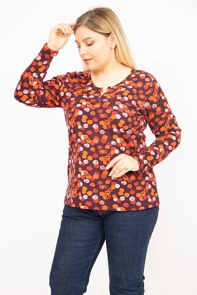 Şans Women's Colorful Plus Size Cotton Fabric Collar Detailed Blouse 65n35772