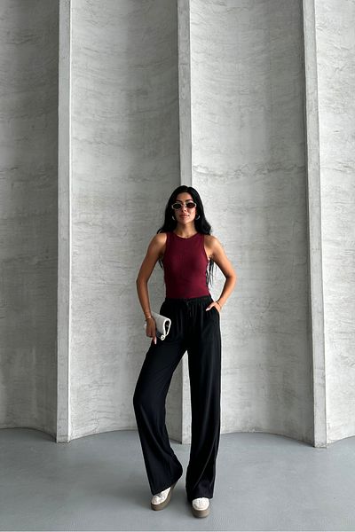 macharel jeans Square Pocket Wide Leg High Waist Viscose Trousers