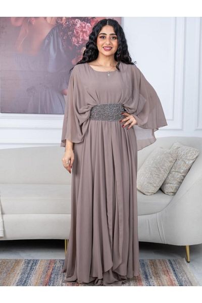 Nice Model Elegant Chiffon Evening Dress Long Sleeve Formal Gown Maxi Flowy Party Dress Women