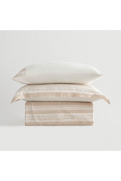 Ecocotton İkra King Size Duvet Cover Set 100% Organic Cotton Woven Cream-Beige 240X220 cm