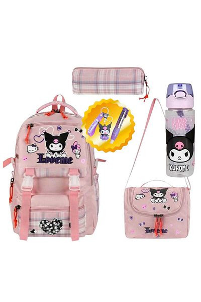 MASTER PACK Love Me School Bag - Lunchbox, Pen Holder Keychain, Eraser and Water Bottle & Flask 500 ml Gift