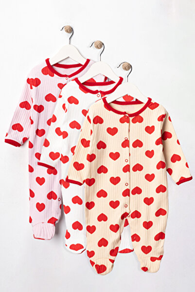 Mıdırık طقم رومبير بناتي منقوش على شكل قلب مكون من 3 قطع لحديثي الولادة من 3 ...