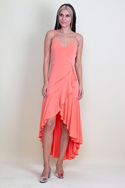 Şans Tekstil فستان نسائي برتقالي بقصة منخفضة وياقة ملفوفة 26a19185