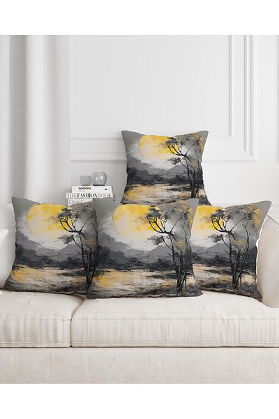 Şah Dekor Set de 4 fețe de pernă pentru cadou cu imprimare digitală Bohemian Boho Gri crem