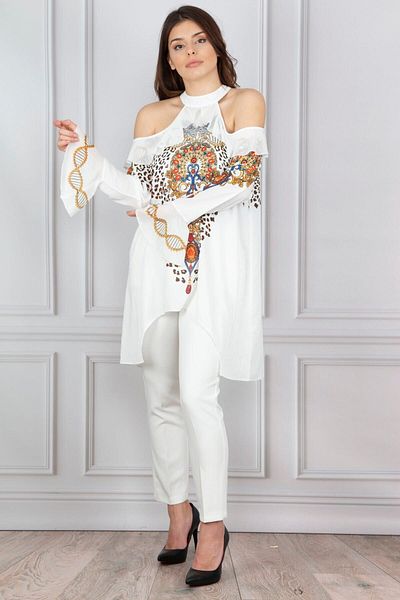 Şans Tekstil Women's Bone Shoulder Low-cut Jewelled Blouse 26n14543 26n14543