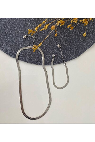 DEMOKAN Kadın Yüksek Kalite Çelik Klasik İtalyan Kolye-Bileklik Set Zincir