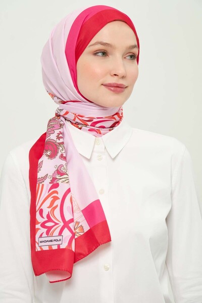 Madame Polo Patterned Twill Shawl Multi-Colored Wrinkle-Free Non-Slip 75X180 cm