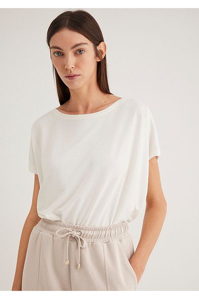 Mavi Lux Touch Tencel Tm Modal Ecru Modal Basic T-Shirt Loose Fit / Loose Comfortable Fit 167245 -25705