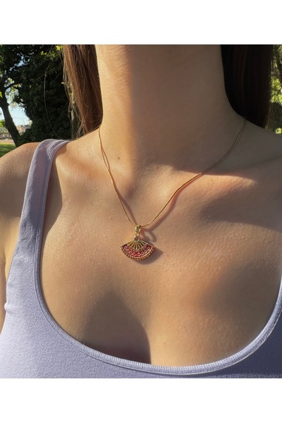 sahidesignatelier Zirkon Taşlı Mineli Çelik Yelpaze Kolye