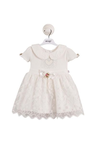 Balgüneş Tekstil Heart Pearl Detail Dress Ecru