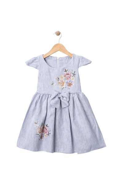 Babexi Printed Linen Dress Blue
