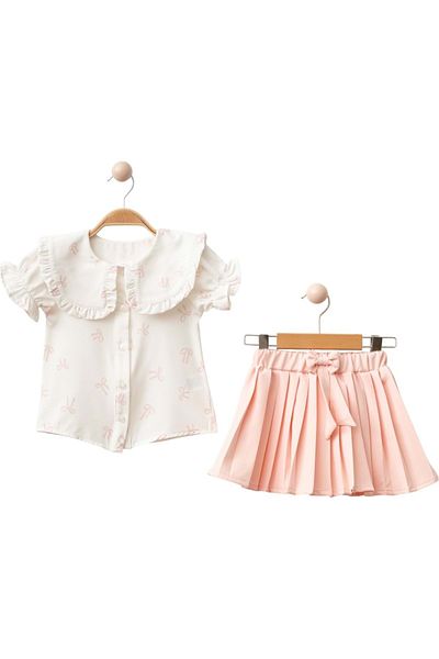 Babexi Flowered Shirt Skirt Set Powder