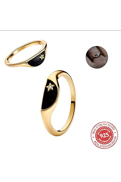 POSEİDONS JEWELLERY Gold Renk Gümüş İki Yarı Parçalı Mine Mühür Yüzük