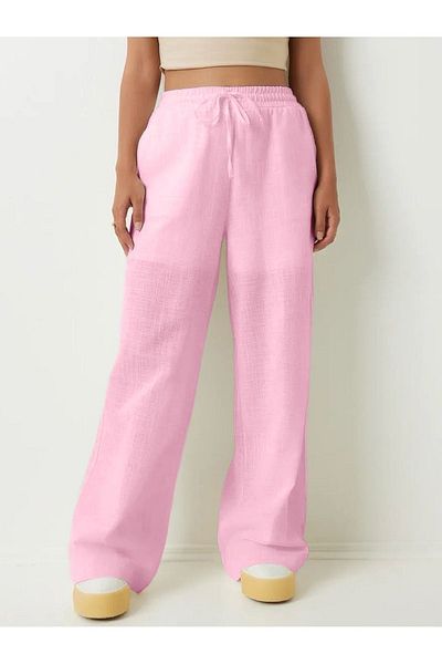 TB Butik Lined Linen Trousers - Elastic Waist - Wide Leg