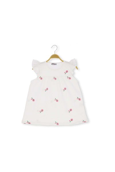 atabay Flower Printed 36/1 Compact Girl Dress Ecru