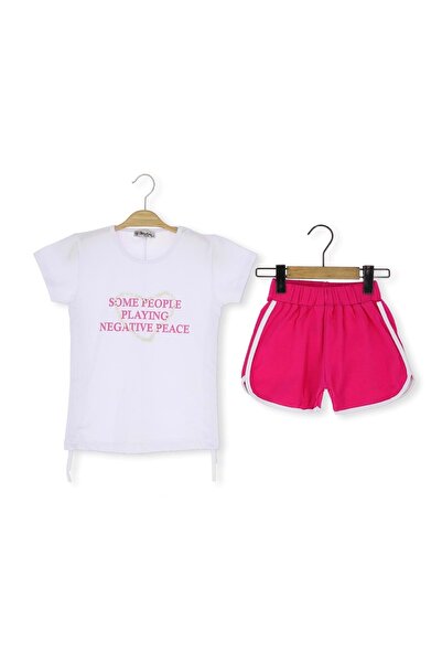 atabay Heart Pearl Shorts Girl's Set White