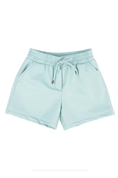 best kids Pantaloni scurți din piele artificială cu șireturi în talie, verde mentă