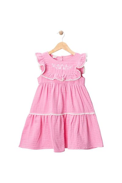 Babexi Robasi Embroidered Muslin Dress Pink