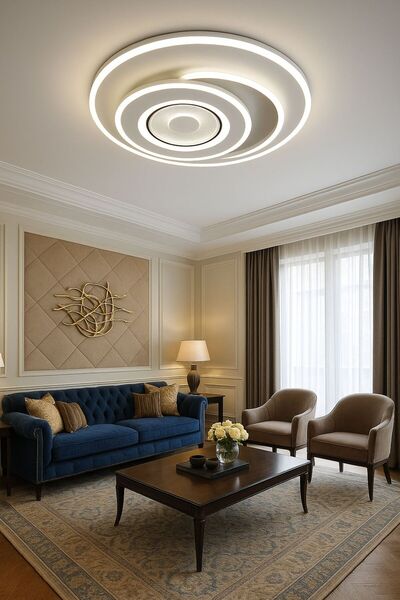 Lucent Avize Lucent Modern Plafonyer Tavana Sıfır 3Renk+Gece Işık Modu, Kumandalı, Salon Mutfak Hol Led Avize