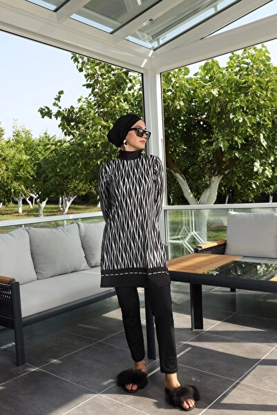 Starinci Mayo Tam Kapalı Mayo Likralı Beyaz Çizgili