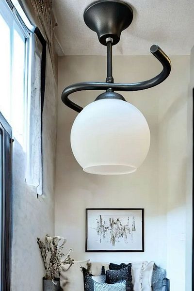 Ömür Avize Hestia Black Case White Glass Single Chandelier