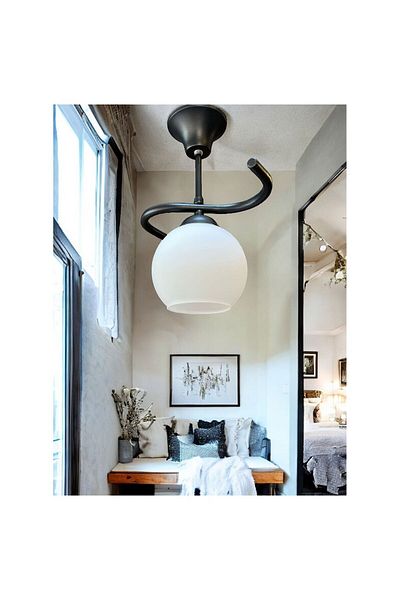 Ömür Avize Hestia Black Case White Glass Single Chandelier