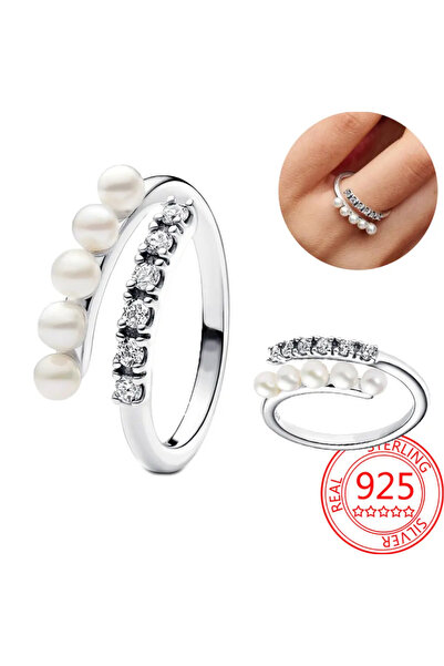 POSEİDONS JEWELLERY İşlenmiş Tatlı Su Kültür İncileri ve Pavé Açık Yüzük