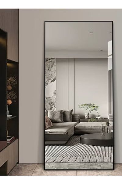 Taimi Extra Large Mirror With Elegant Design 180 X 80 Cm - Black Metal Frame And Back Stand