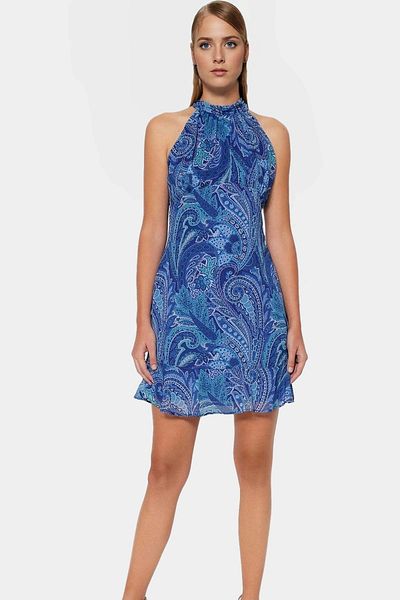 PayBuy Chiffon Mini Dress Floral Pattern Halter Neck Summer Lined Premium Quality Zarifane Design