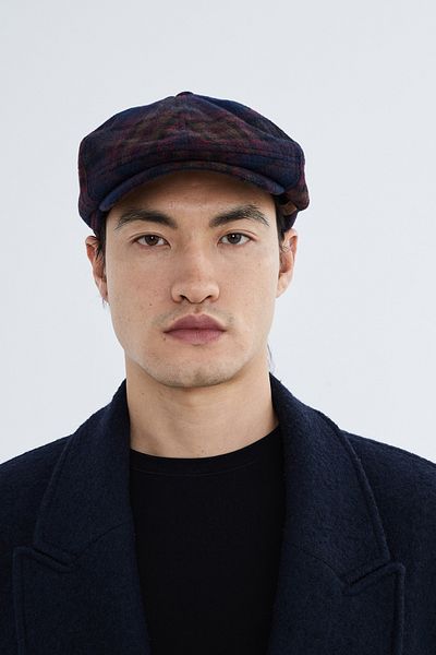 Nordbron Men's Navy Blue Cap Seasonal Plain Basic Model Soft Texture Comfortable Leymond Plaid Pattern