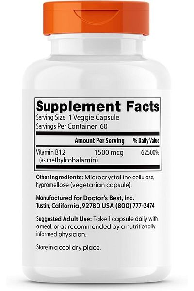 Doctor's Best Best Fully Active B12, 1500 Mcg, 60 Veggie Caps, Energy, Memory, & Mood Support