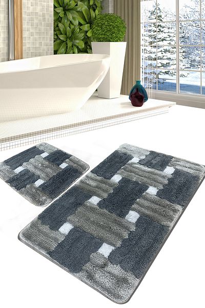Chilai Home Σετ 2 Pıazza Grey - Χαλάκι μπάνιου και Ακρυλικό Σετ Τουαλέτας Μοκέτα
