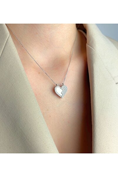 OGO SİLVER 925 Ayar Gümüş ( Işıklı Kutu Hediye ) Sen Ve Ben Mıknatıslı Birleşen Kalp Kolye