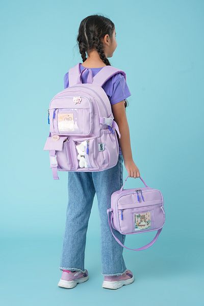 Wia Kawaii Korean Style Primary School and Lunch Box with Teddy Bear