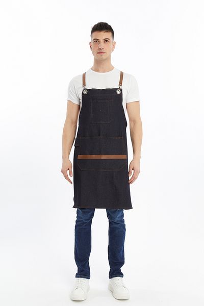 Uniprom Hanging Work Apron Barista Apron Kitchen Restaurant Waiter Chef Cook Cafe Work Apron Navy Blue