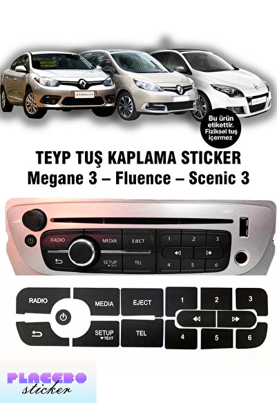 PLACEBO Megane 3 – Fluence – Scenic 3 Teyp Tuş Sticker Seti | Renault Uyumlu