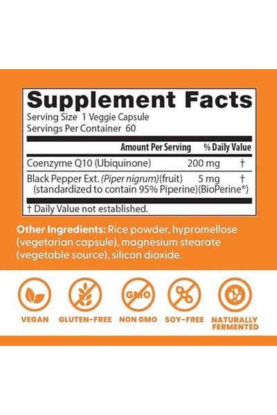 Doctor's Best High Absorption Coq10, 200 Mg 60 Veggie Caps, White, Heart Health And Energy Production