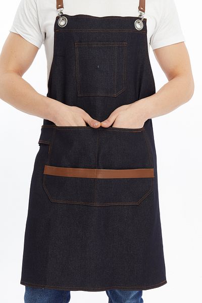 Uniprom Hanging Work Apron Barista Apron Kitchen Restaurant Waiter Chef Cook Cafe Work Apron Navy Blue
