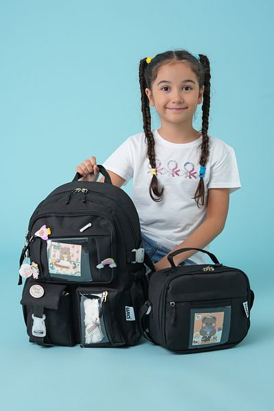Wia Kawaii Korean Style Primary School and Lunch Box with Teddy Bear