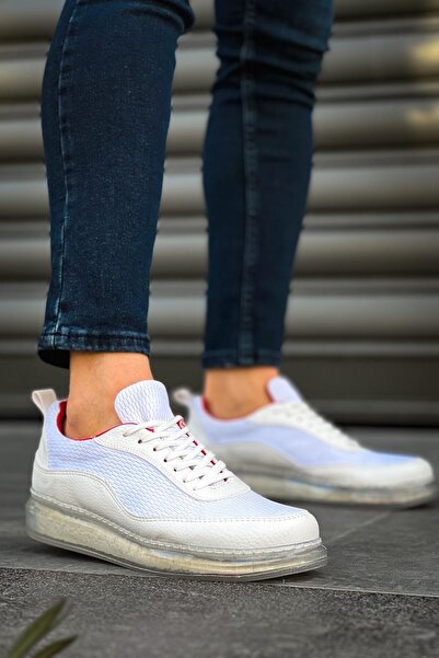 pabucmarketi Lace-Up Balloon Sole Men's Sports Shoes White Red