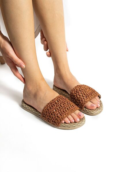 Moda Devrin Дамски чехли с канела и слама, нехлъзгаща се подметка, басейн, морски плаж