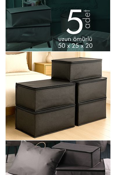 Vedsey Home Organizer Set of 5 Medium Size 50X25X20 cm - Base and under Sofa Bed, Clothes Organizer, Storage Anthracite Gray