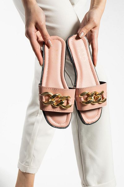 Moda Devrin Powder Chain Detailed Women's Slippers Outdoor and Home Slippers